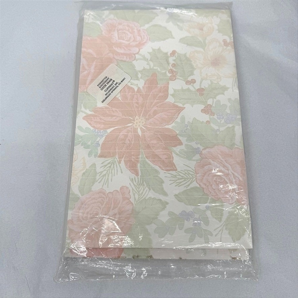 Current Inc Poinsettia Stationery Floral Lined Holiday Christmas Writing Paper